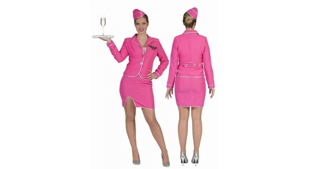 Ook dik rommel stewardess kostuum, verhuur kleding, kleding verhuur, feestkleding,  carnavalskleding, roze